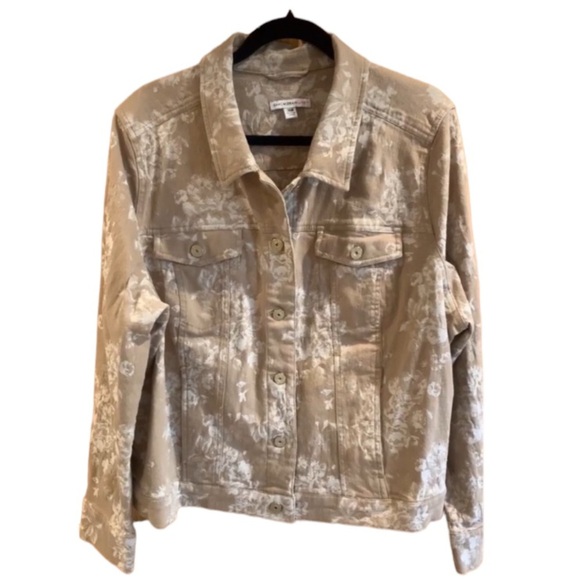 Isaac Mizrahi Live! Tan White Floral Cotton Blend Jacket Womens size 26 - Picture 1 of 10